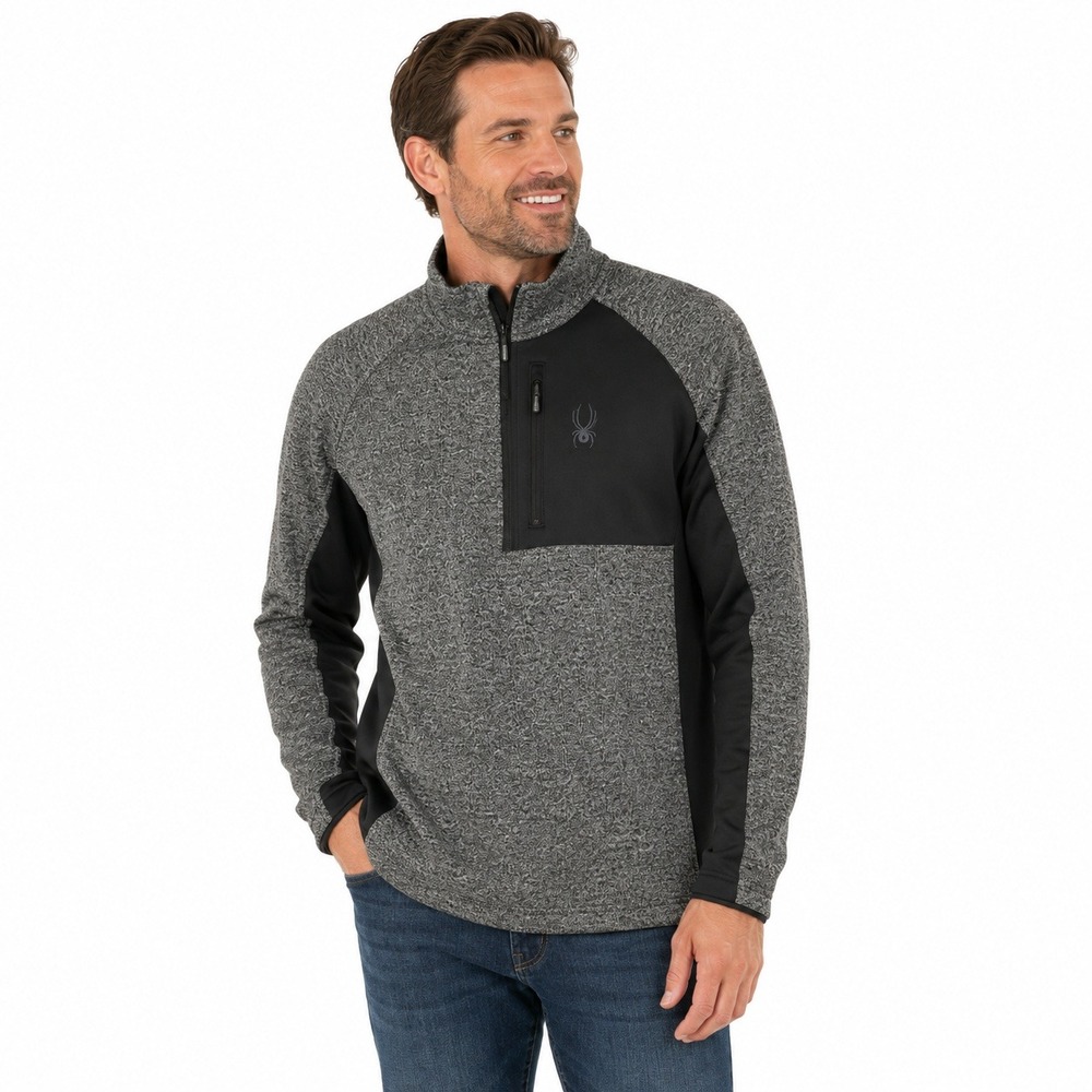 Spyder 1/4 Zip Pullover Mens XL Grey Black Heathered Fleece Sweater 229518‎